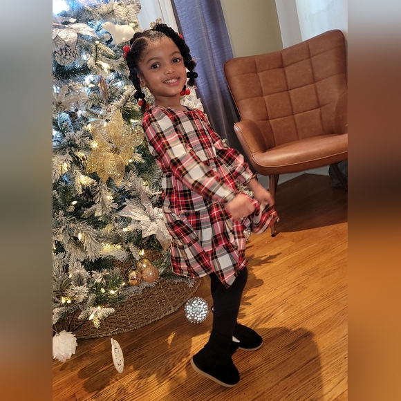 Toddler Girl Long-Sleeve Plaid Tiered Dress - Picture 4 of 4